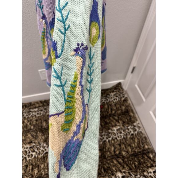Vtg Novelty Peacock Cardigan, Bird Pattern Pastel Knit Sweater, Funky Grannycore - Picture 7 of 9